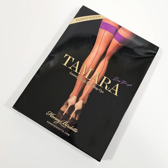 Honey Birdette Tamara Deep Purple Stockings Stay Ups Thigh Highs Size S - Picture 1 of 4